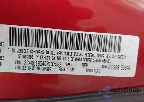 2016 Chrysler Town & Country Touring из США, поврежденный, VIN 2C4RC1BG4GR137988